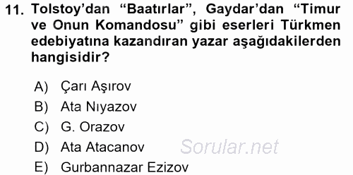 Çağdaş Türk Edebiyatları 1 2017 - 2018 3 Ders Sınavı 11.Soru