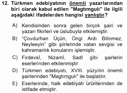 Çağdaş Türk Edebiyatları 1 2017 - 2018 3 Ders Sınavı 12.Soru