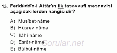 VIII-XIII. Yüzyıllar Türk Edebiyatı 2013 - 2014 Ara Sınavı 13.Soru