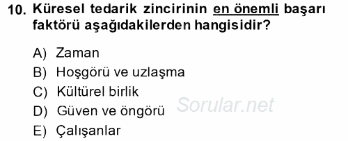 Tedarik Zinciri Yönetimi 2014 - 2015 Tek Ders Sınavı 10.Soru