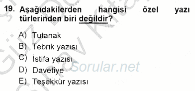 Mesleki Yazışmalar 2014 - 2015 Dönem Sonu Sınavı 19.Soru