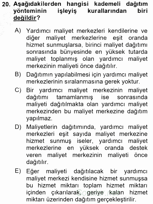 Maliyet Analizleri 2016 - 2017 3 Ders Sınavı 20.Soru