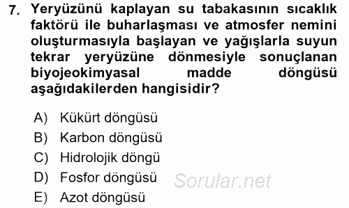 Ekoloji ve Çevre Bilgisi 2016 - 2017 Ara Sınavı 7.Soru