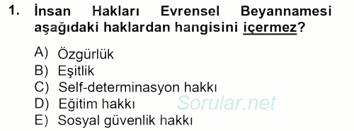 Temel İnsan Hakları Bilgisi 2 2012 - 2013 Ara Sınavı 1.Soru