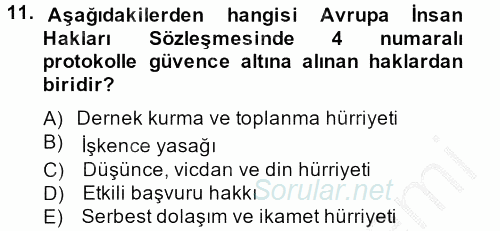 Temel İnsan Hakları Bilgisi 2 2012 - 2013 Ara Sınavı 11.Soru