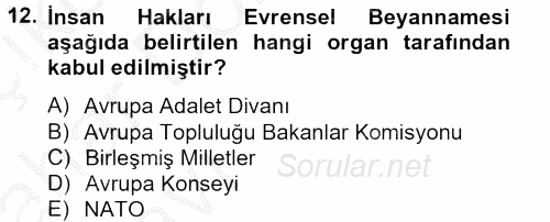 Temel İnsan Hakları Bilgisi 2 2012 - 2013 Ara Sınavı 12.Soru