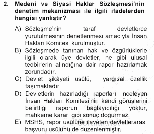 Temel İnsan Hakları Bilgisi 2 2012 - 2013 Ara Sınavı 2.Soru