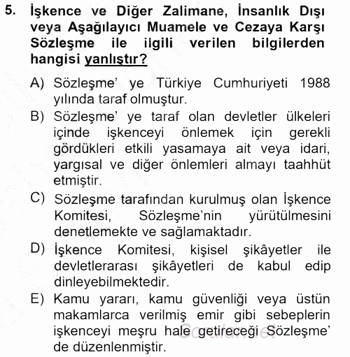 Temel İnsan Hakları Bilgisi 2 2012 - 2013 Ara Sınavı 5.Soru