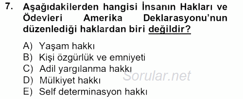Temel İnsan Hakları Bilgisi 2 2012 - 2013 Ara Sınavı 7.Soru