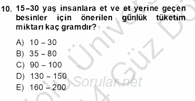 Anne Ve Çocuk Beslenmesi 2013 - 2014 Ara Sınavı 10.Soru