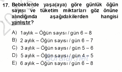 Anne Ve Çocuk Beslenmesi 2013 - 2014 Ara Sınavı 17.Soru