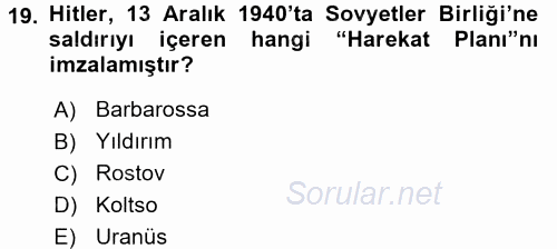 Siyasi Tarih 2015 - 2016 Ara Sınavı 19.Soru