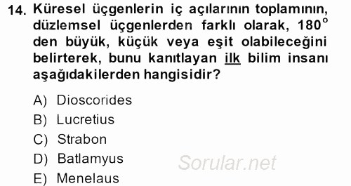 Bilim ve Teknoloji Tarihi 2013 - 2014 Ara Sınavı 14.Soru