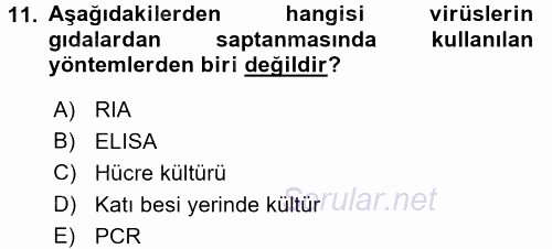 Gıda Güvenliğinin Temel Prensipleri 2016 - 2017 Dönem Sonu Sınavı 11.Soru