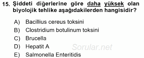 Gıda Güvenliğinin Temel Prensipleri 2016 - 2017 Dönem Sonu Sınavı 15.Soru