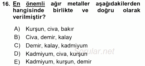Gıda Güvenliğinin Temel Prensipleri 2016 - 2017 Dönem Sonu Sınavı 16.Soru