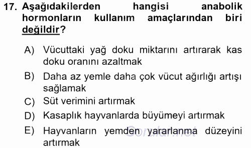 Gıda Güvenliğinin Temel Prensipleri 2016 - 2017 Dönem Sonu Sınavı 17.Soru