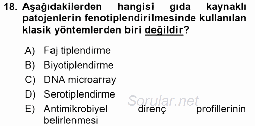 Gıda Güvenliğinin Temel Prensipleri 2016 - 2017 Dönem Sonu Sınavı 18.Soru