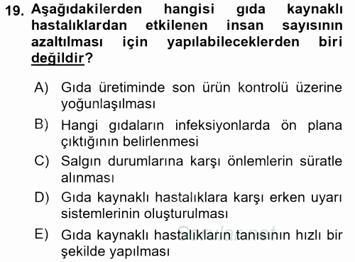 Gıda Güvenliğinin Temel Prensipleri 2016 - 2017 Dönem Sonu Sınavı 19.Soru