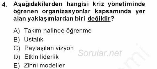 Kriz İletişimi Ve Yönetimi 2014 - 2015 Dönem Sonu Sınavı 4.Soru