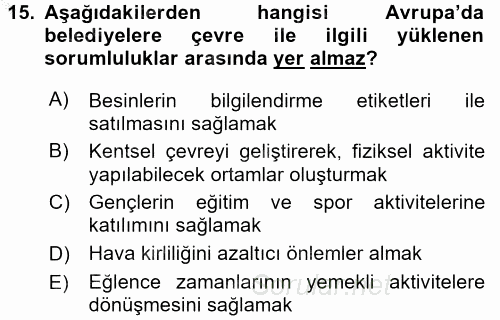 Sağlıklı Yaşam 2016 - 2017 3 Ders Sınavı 15.Soru