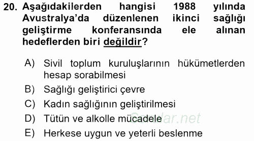 Sağlıklı Yaşam 2016 - 2017 3 Ders Sınavı 20.Soru
