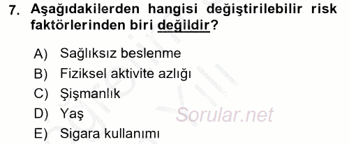Sağlıklı Yaşam 2016 - 2017 3 Ders Sınavı 7.Soru