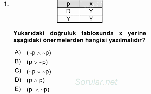 Sembolik Mantık 2017 - 2018 Dönem Sonu Sınavı 1.Soru