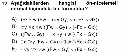 Sembolik Mantık 2017 - 2018 Dönem Sonu Sınavı 12.Soru