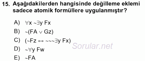 Sembolik Mantık 2017 - 2018 Dönem Sonu Sınavı 15.Soru