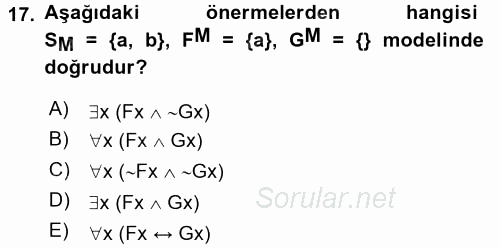 Sembolik Mantık 2017 - 2018 Dönem Sonu Sınavı 17.Soru