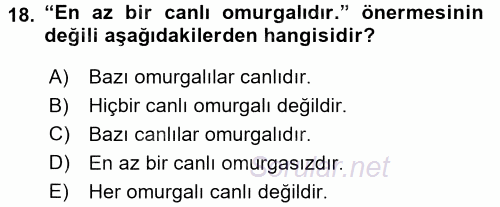 Sembolik Mantık 2017 - 2018 Dönem Sonu Sınavı 18.Soru