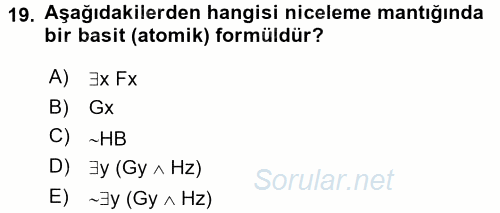 Sembolik Mantık 2017 - 2018 Dönem Sonu Sınavı 19.Soru