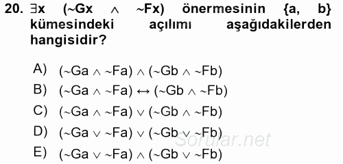 Sembolik Mantık 2017 - 2018 Dönem Sonu Sınavı 20.Soru