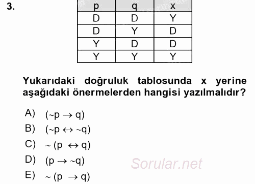 Sembolik Mantık 2017 - 2018 Dönem Sonu Sınavı 3.Soru