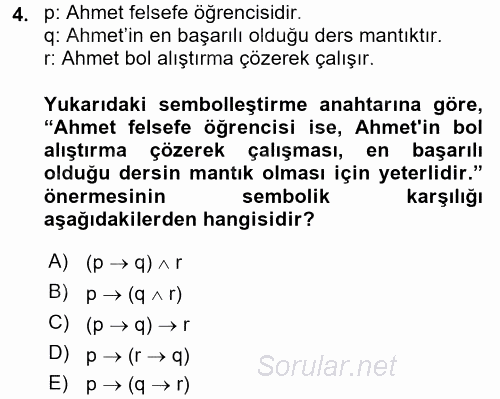 Sembolik Mantık 2017 - 2018 Dönem Sonu Sınavı 4.Soru