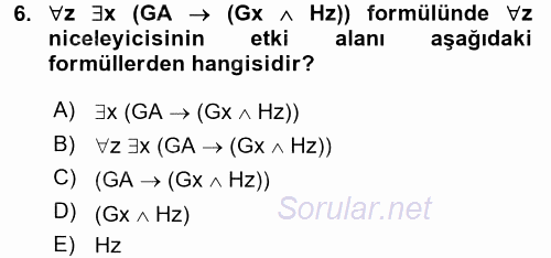 Sembolik Mantık 2017 - 2018 Dönem Sonu Sınavı 6.Soru