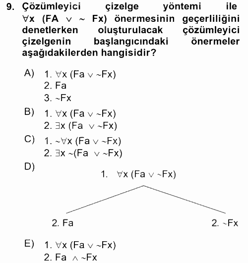 Sembolik Mantık 2017 - 2018 Dönem Sonu Sınavı 9.Soru