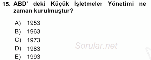 Girişimcilik 2016 - 2017 3 Ders Sınavı 15.Soru