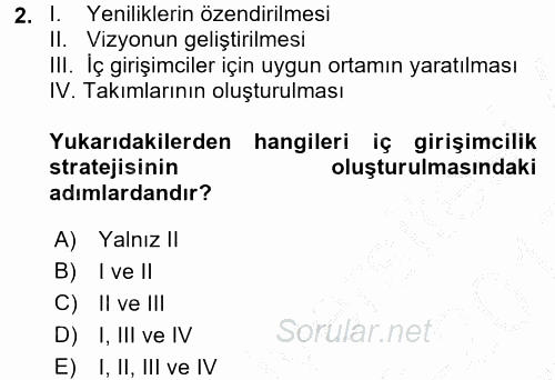 Girişimcilik 2016 - 2017 3 Ders Sınavı 2.Soru