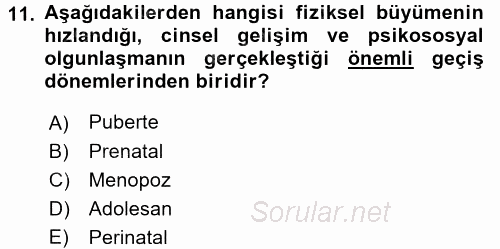 Aile Sağlığı 2016 - 2017 3 Ders Sınavı 11.Soru