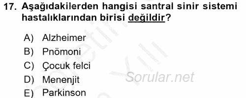 Aile Sağlığı 2016 - 2017 3 Ders Sınavı 17.Soru