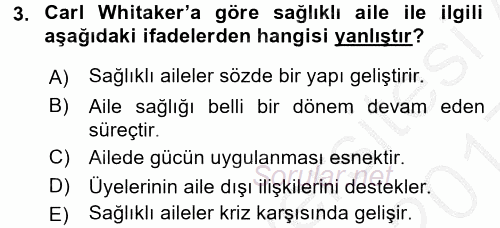 Aile Sağlığı 2016 - 2017 3 Ders Sınavı 3.Soru