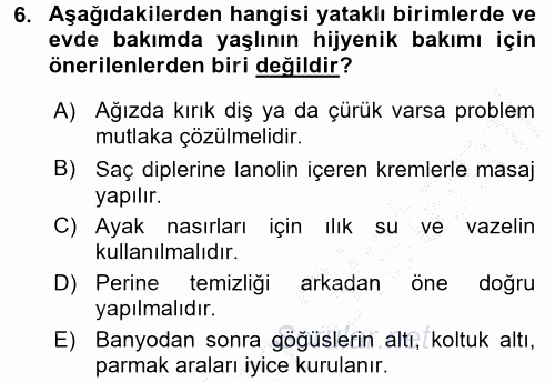 Aile Sağlığı 2016 - 2017 3 Ders Sınavı 6.Soru
