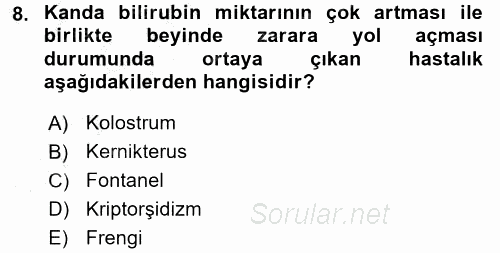 Aile Sağlığı 2016 - 2017 3 Ders Sınavı 8.Soru