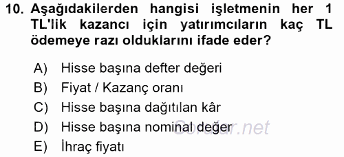 Finansal Yönetim 2 2015 - 2016 Ara Sınavı 10.Soru