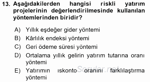 Finansal Yönetim 2 2015 - 2016 Ara Sınavı 13.Soru