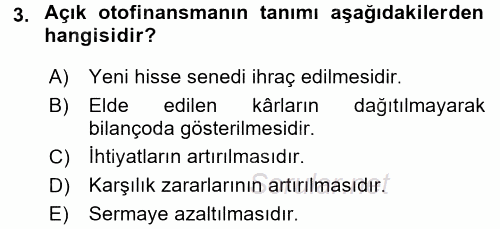 Finansal Yönetim 2 2015 - 2016 Ara Sınavı 3.Soru