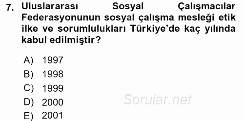 Sosyal Hizmete Giriş 2016 - 2017 Dönem Sonu Sınavı 7.Soru