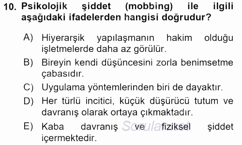 Çatışma ve Stres Yönetimi 2 2017 - 2018 Ara Sınavı 10.Soru